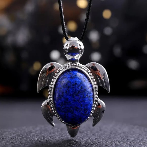 Lapis Lazuli Natural Gemstone Turtle Pendant Necklace Healing Gemstone Pendant - Picture 2 of 2